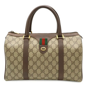 Gucci GG Plus Sherry Handbag Boston Bag Leather Beige Brown Cream Brown